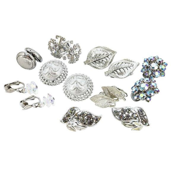 Lot 8x Large Vintage Clip On Earrings Brushed SilverTone Incl Coro Arthur Perez - Picture 1 of 13